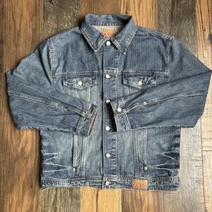 Vtg 90s GUESS AUTHENTIC ORIGINAL Jean Jacket Blue Denim Trucker Made in Mexico
